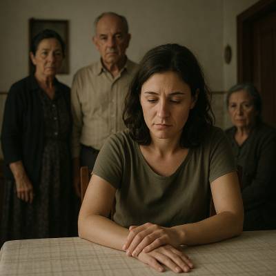 um a família a julgar com o olhar a filha